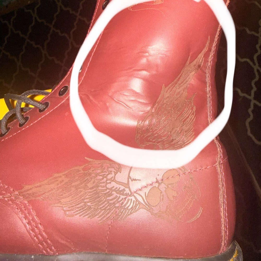 Dr. Martens Burgundy Leather Boots- Skull and Angel Wings rare- 11M #11587 - Picture 12 of 12